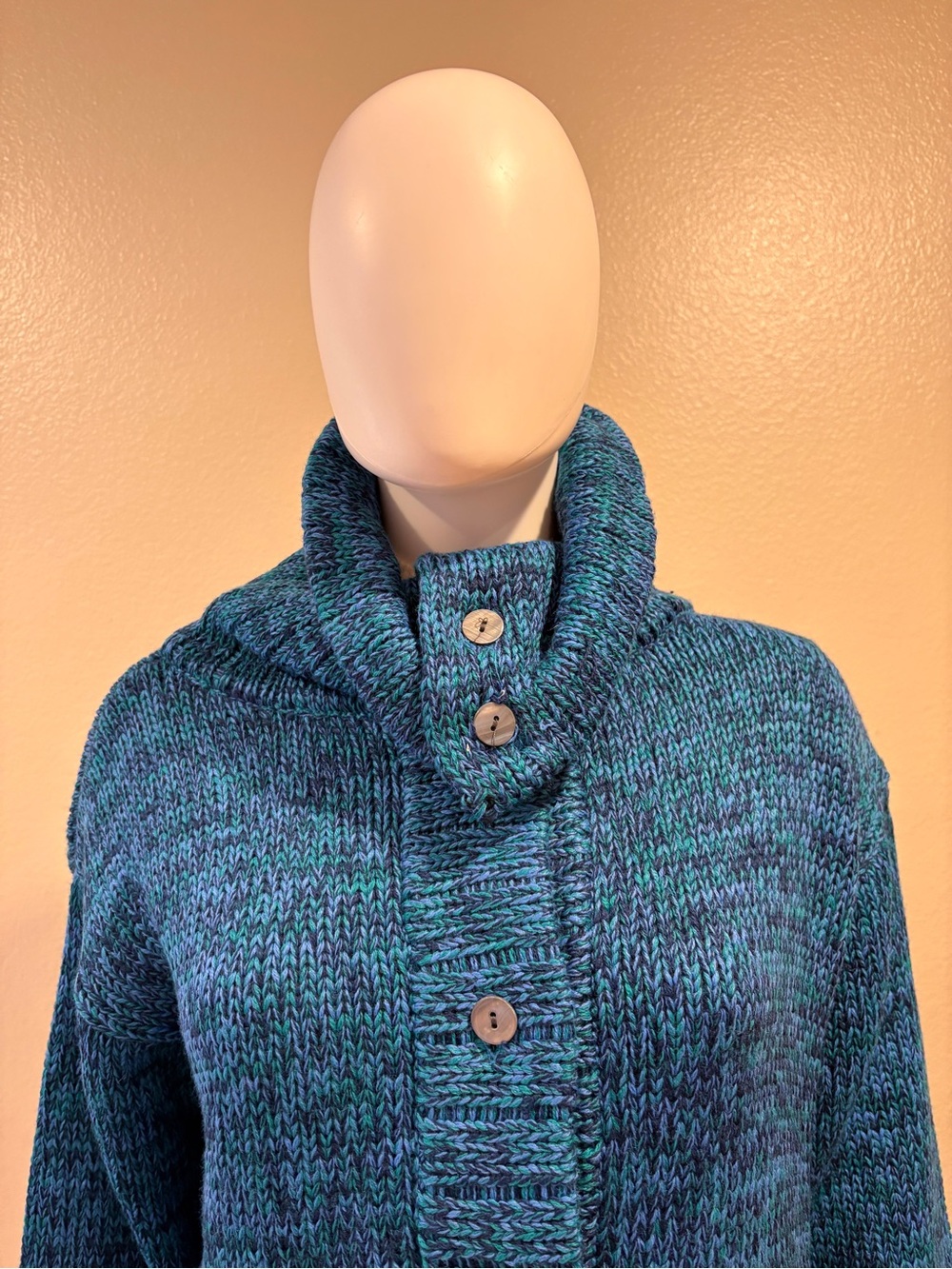 Vintage Joan Vass Knitted Tunic Sweater Size M Blue Green Pockets Acrylic Wool - Picture 13 of 14
